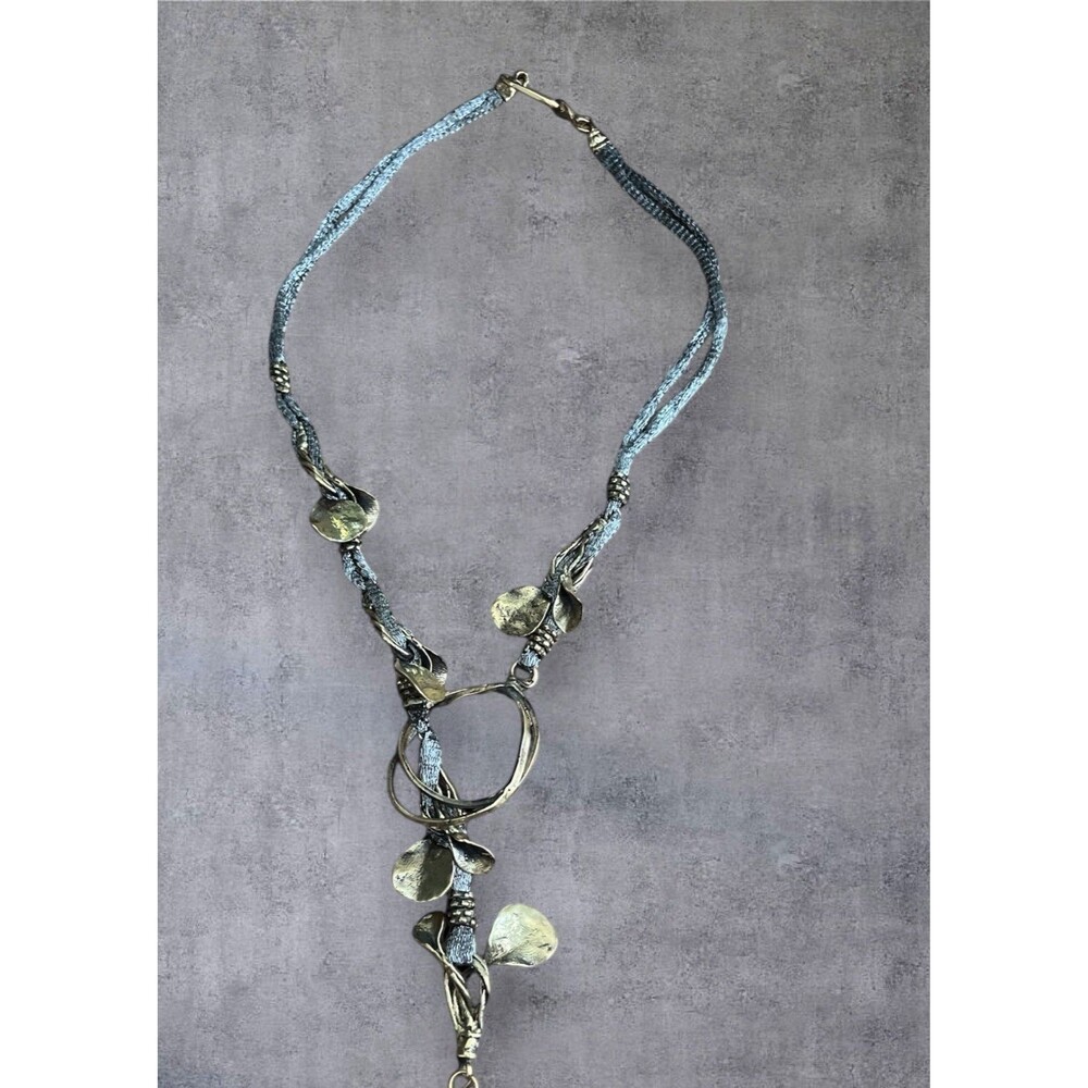 Mor London Jasmine Necklace Handcrafted Unique Brass Silver Tone Artwear 30"